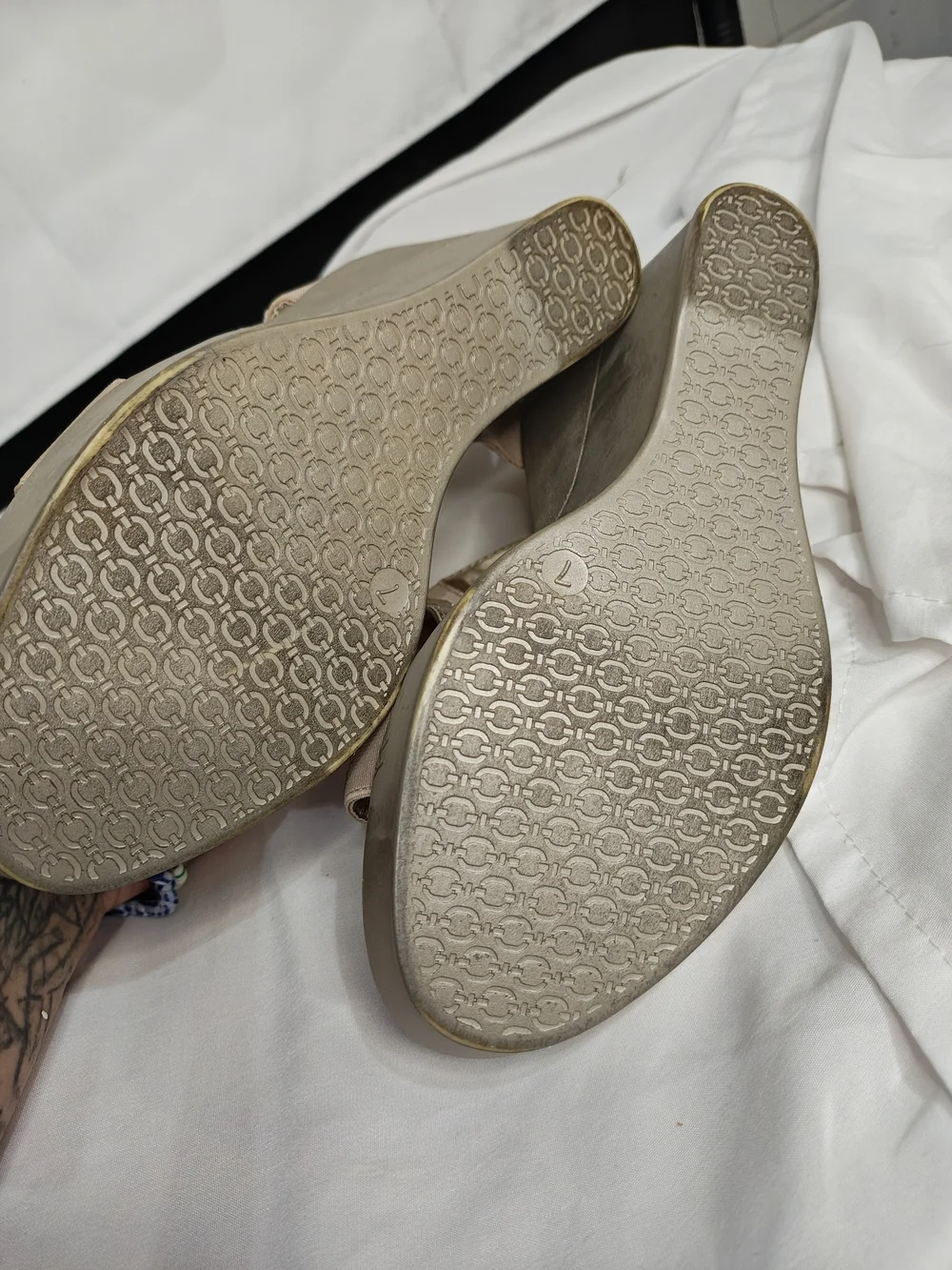 Pesaro Beige Gold Studded Womens Wedge Sandals